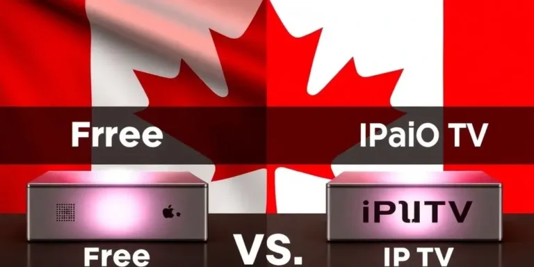 Free IPTV vs Paid IPTV in Canada 2025 : Which One Should You Choose 1 iptv in canada - Canada flag beside IPTV boxes and streaming devices (1)